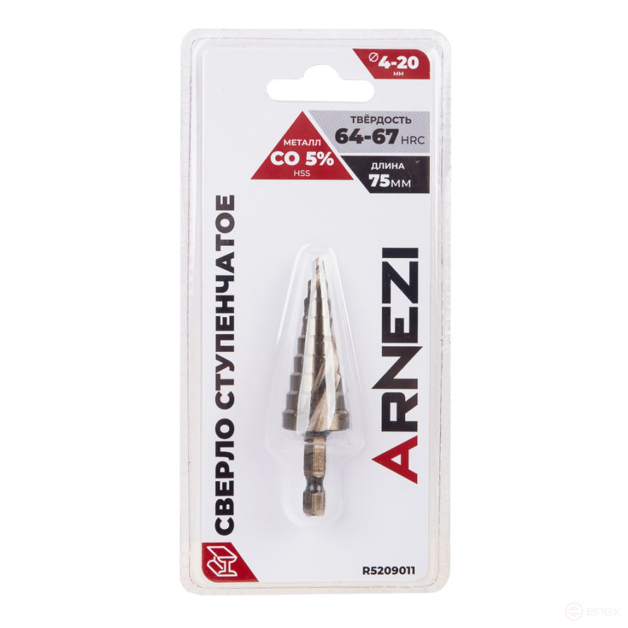 Сверло ступенчатое 4-20 мм, Cobal 5% (M35), шестигранный хвостовик ARNEZI R5209011