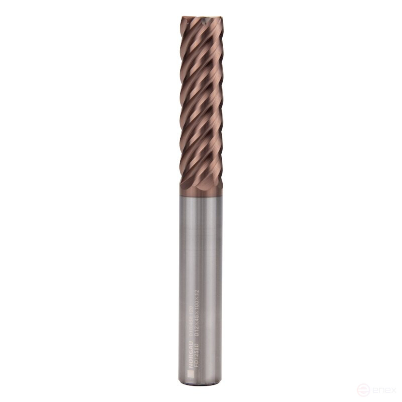 Finishing milling cutter NORGAU Industrial with an elongated cutting part of 12 mm, Z6, VHM/TiAl CrSiN