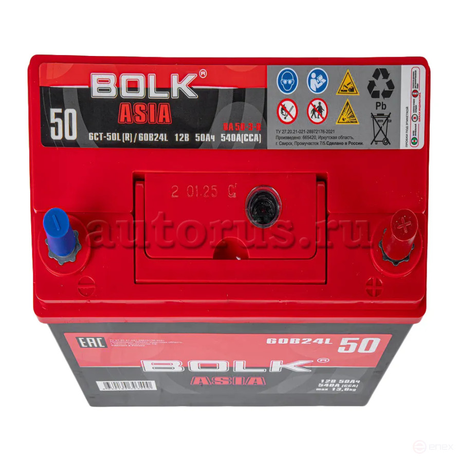 Аккумулятор BOLK ASIA 50 А/ч обратный R+ 238x129x225 B24 EN 540 А
