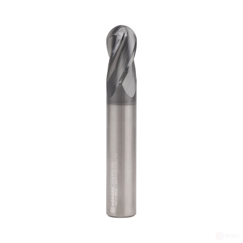 Фреза концевая NORGAU Industrial сферическая 12 мм, Z4, VHM/AlCrSiN