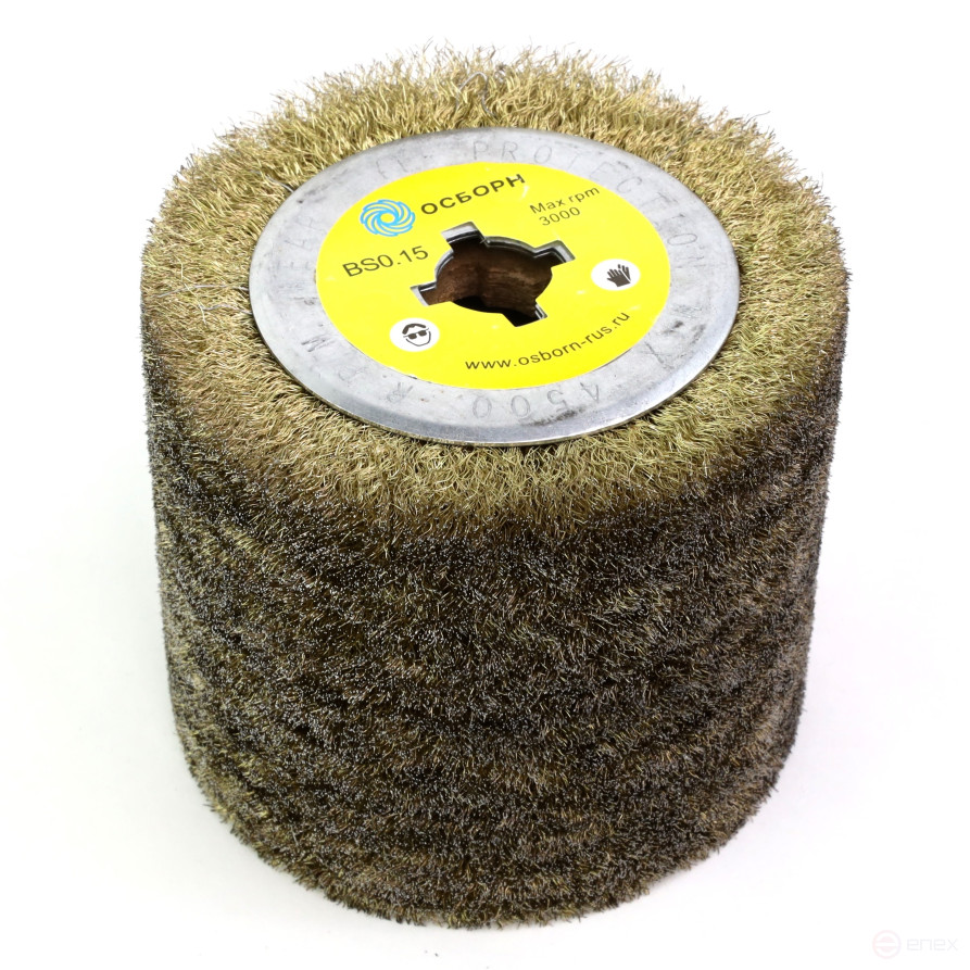 Щетка мягкая валик Д120*100*19, ворс гофр латунир-я сталь 0,15 по дереву для щеточных шлиф машин с валом Д19+4 (6-032)