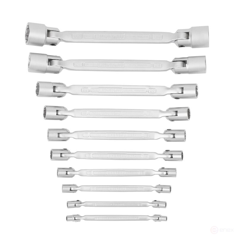 Набор торцевых двусторонних шарнирных ключей NORGAU Industrial NBS34-010, 10 предметов