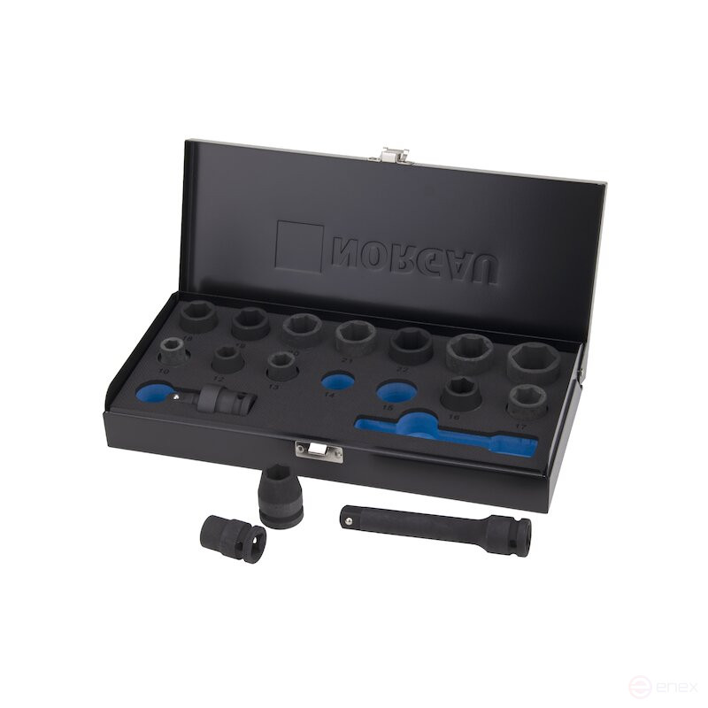 Set of hexagonal impact end heads NORGAU Industrial 1/2", 16 pieces, N19K-016