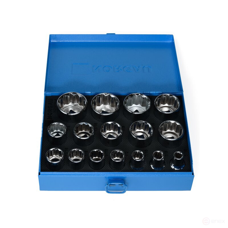 Set of twelve-sided socket heads 1/2”, inch dimensions NORGAU Industrial, ND1916-A5/16-1.1/4, 16 pieces