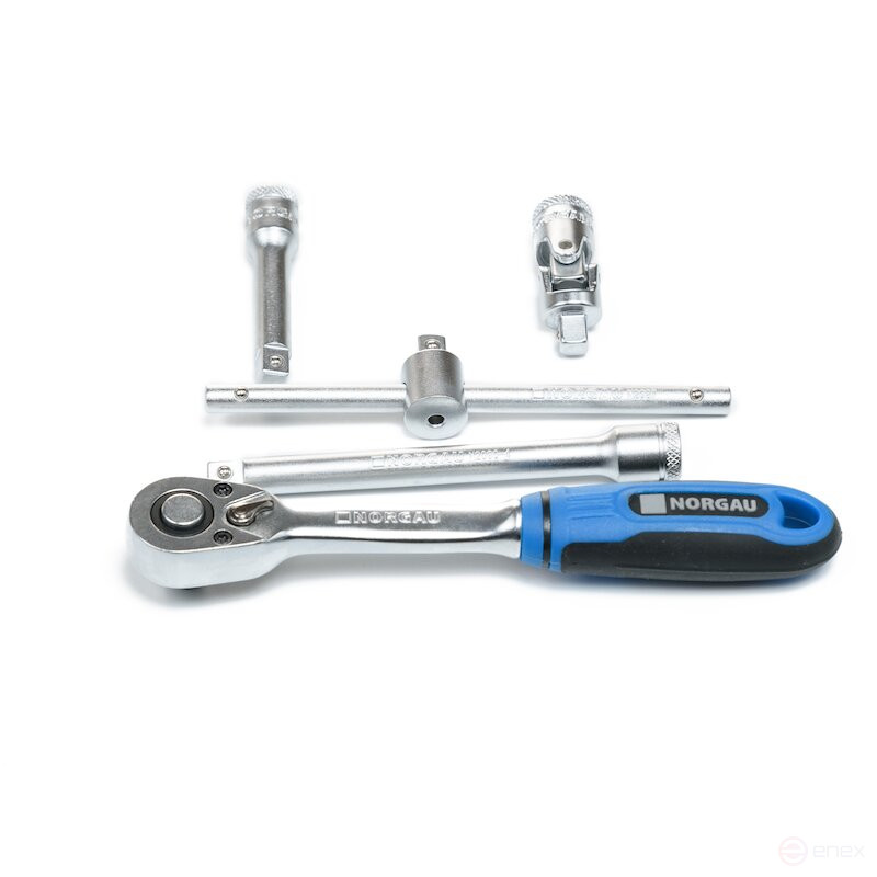 Набор двеннадцатигранных торцевых головок с аксессуарами NORGAU Industrial 1/4", 35 предметов, ND2035 в металлическом ящике