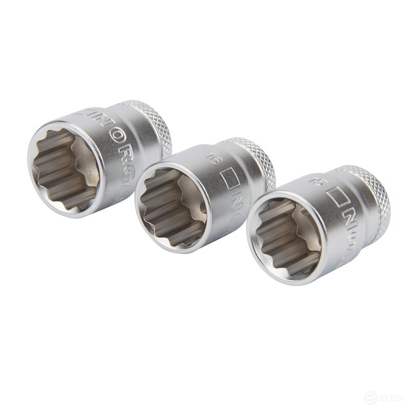 Set of hexagon socket heads NORGAU Industrial with accessories 1/2", 19 pieces, N1919-S1032 in a metal box