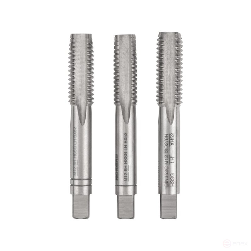 Комплект ручных метчиков NORGAU Industrial левого вращения M12, HSS, 3 предмета