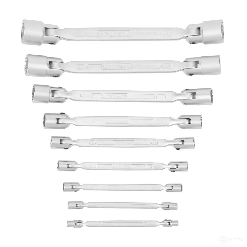 Set of socket double-sided hinge wrenches NORGAU Industrial NBS34-090, 9 pieces