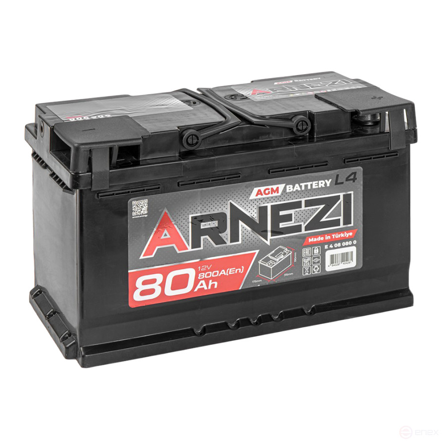 Аккумулятор ARNEZI AGM Start-stop 80 А/ч обратный R+ 315x175x190 L4 EN 800 А