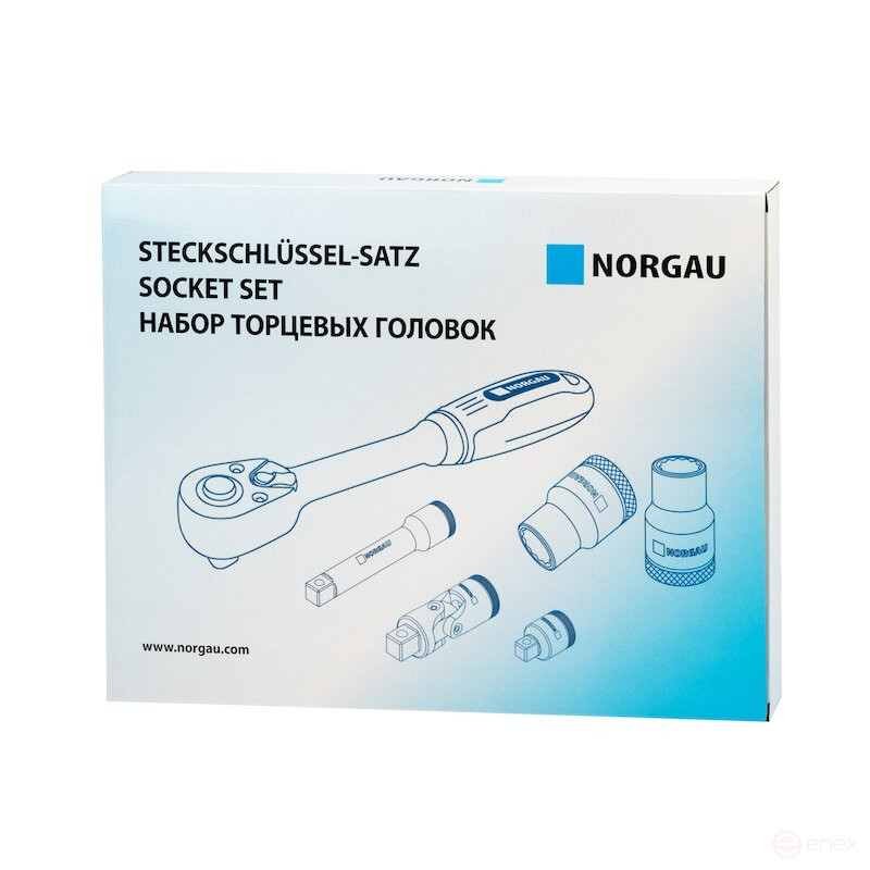 Набор двеннадцатигранных торцевых головок с аксессуарами NORGAU Industrial 1/2", 19 предметов, ND19 в металлическом ящике