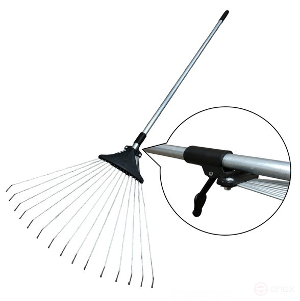 GREEN GARDEN 15-tooth sliding fan rake with Aluminum handle d22 1200mm on a plastic base, bar thickness 3mm