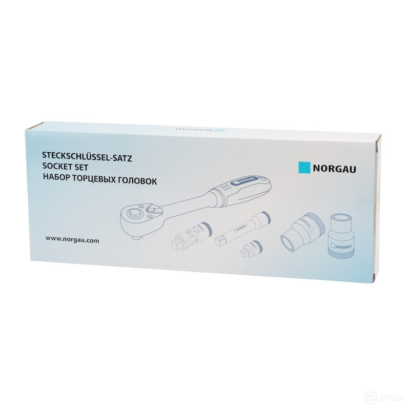 Набор двеннадцатигранных торцевых головок с аксессуарами NORGAU Industrial 3/8", 22 предмета, ND3022 в металлическом ящике