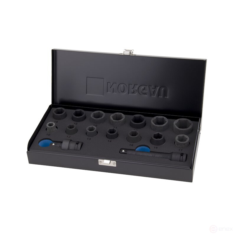 Set of hexagonal impact end heads NORGAU Industrial 1/2", 16 pieces, N19K-016