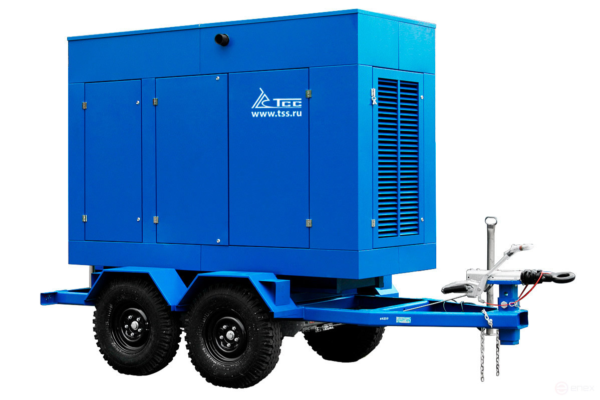 Diesel generator TSS ED-120-T400 in a weatherproof casing on a trailer