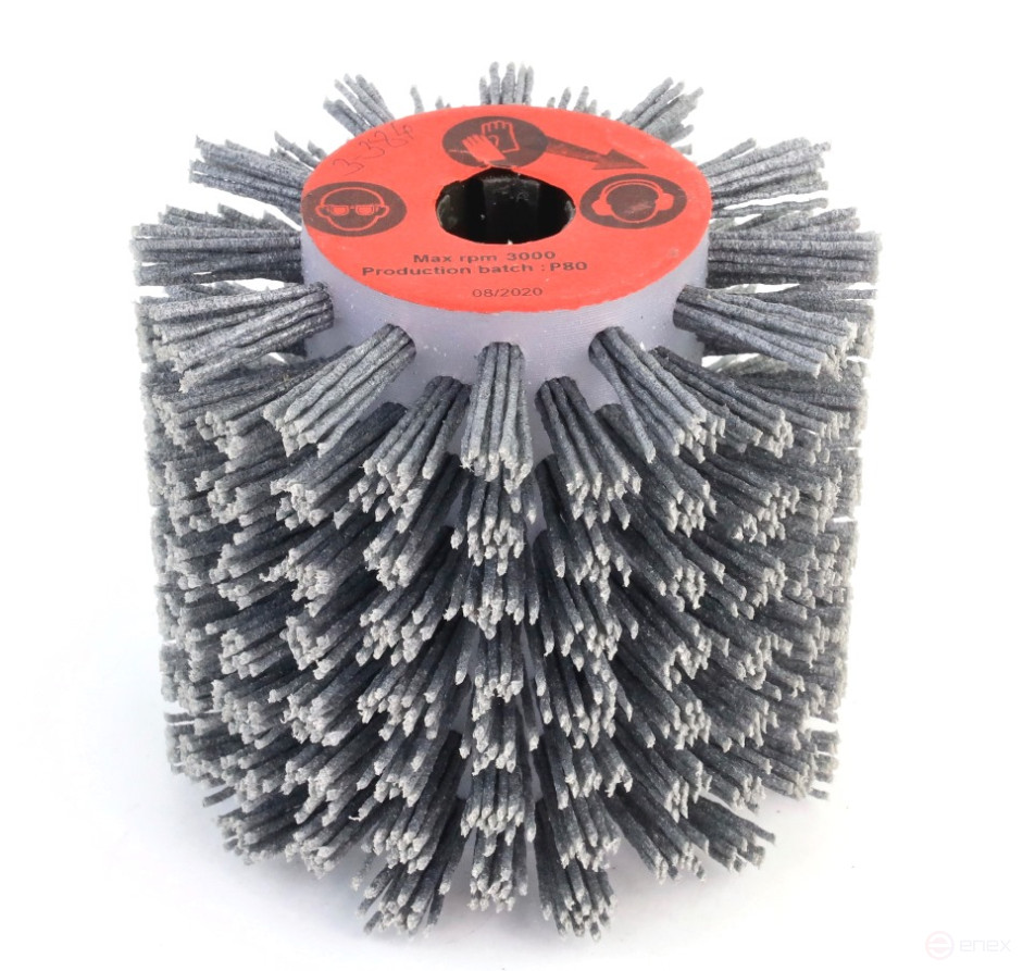 Щетка Д110*100*19+4 паза, ворс полимер-абразив P80 по дереву для щеточных шлиф машин с валом Д19+4 (3-384)