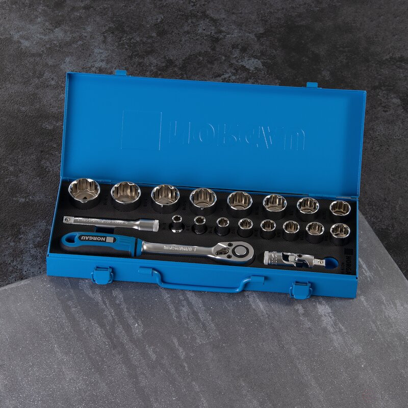 Набор двенадцатигранных торцевых головок 1/2”, дюймовые размеры NORGAU Industrial ND1919-A5/16-1.1/4, 19 предметов