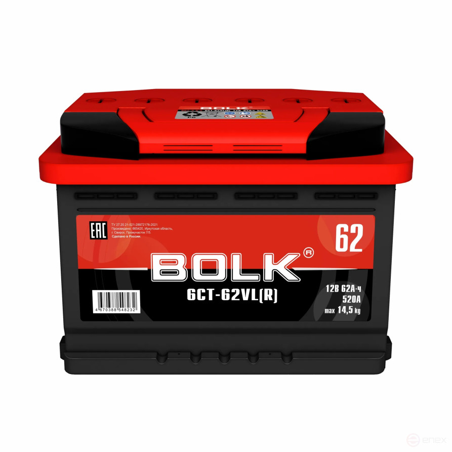 Аккумулятор BOLK Standart 62 А/ч обратный R+ 242x175x175 LB2 EN 520 А
