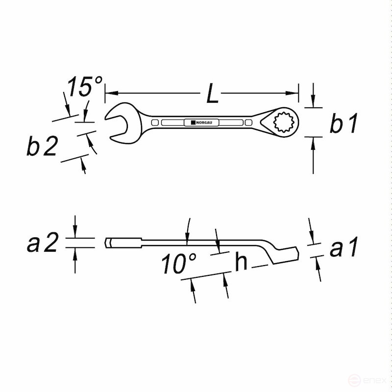 Ключ гаечный комбинированный NORGAU Industrial изогнутый 15 мм, N7B-15