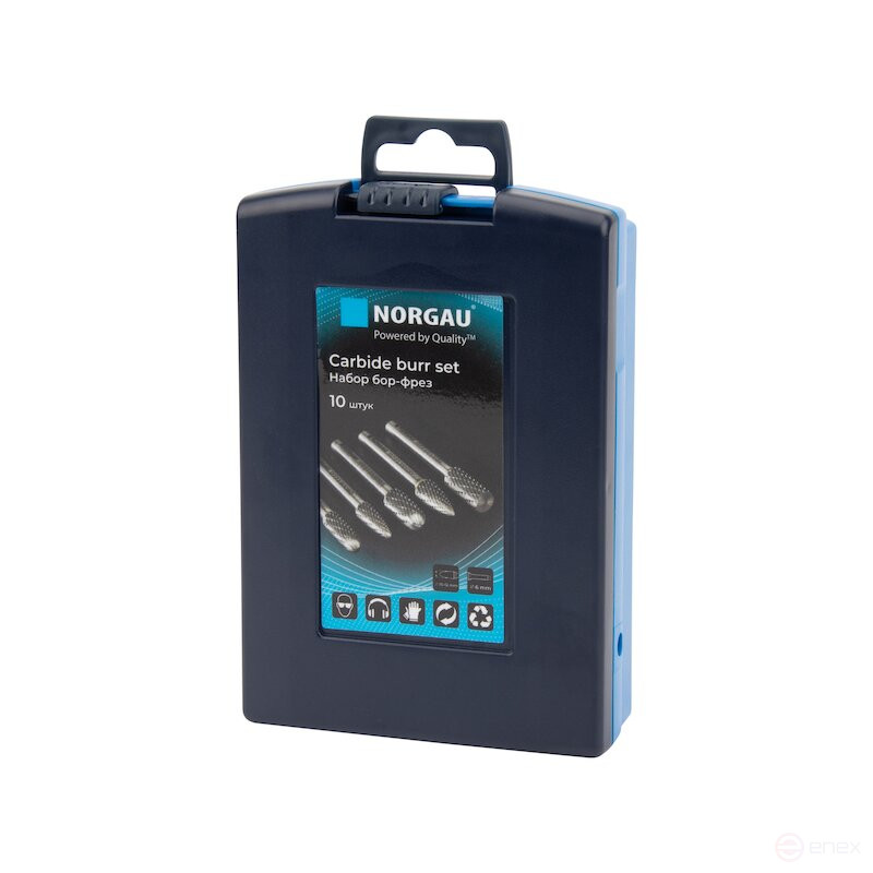 Набор борфрез твердосплавных NORGAU Industrial режущие головки 10-12 мм, DCM, 10 предметов