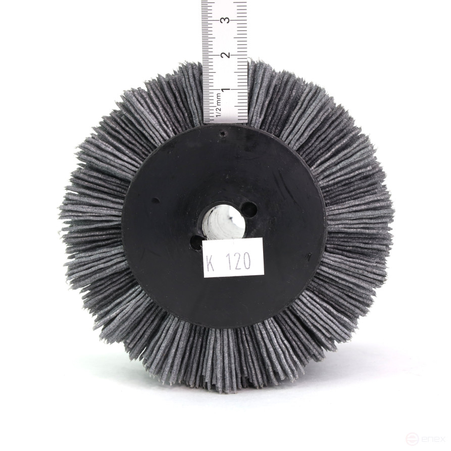 Щетка Д100*100*19,5+4 паза ворс полимер-абразив P120 по дереву для щеточных шлиф машин с валом Д19+4 (1-203)