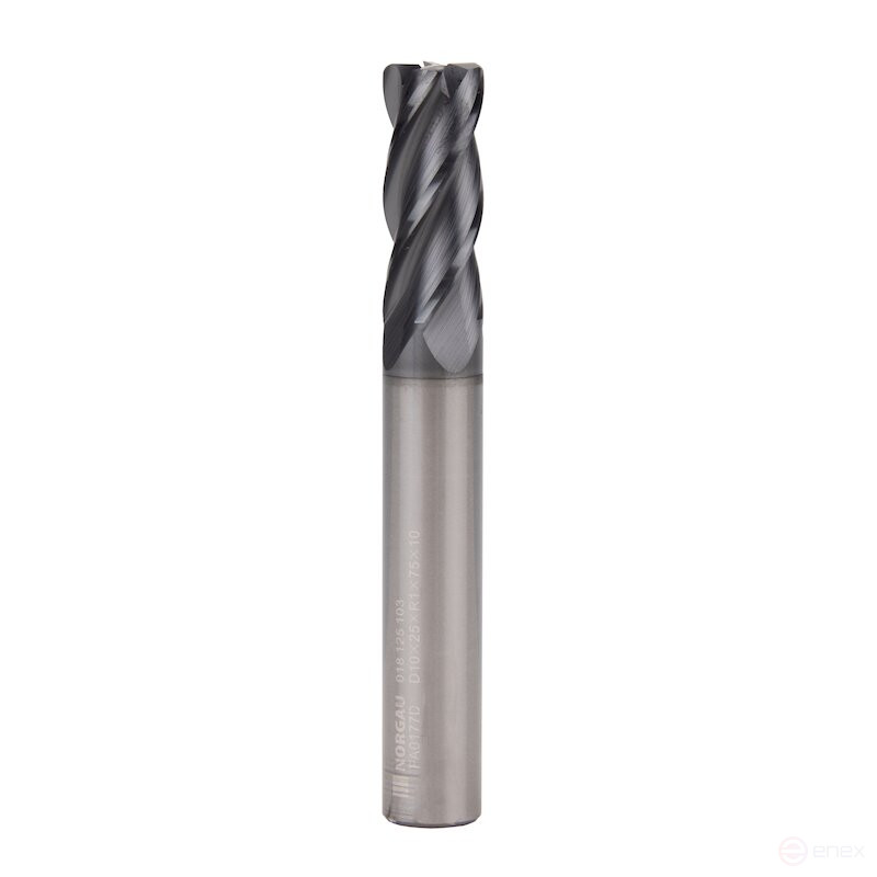 Фреза концевая радиусная NORGAU Industrial по металлу 10 мм, R1, Z4, VHM/AlCrSin