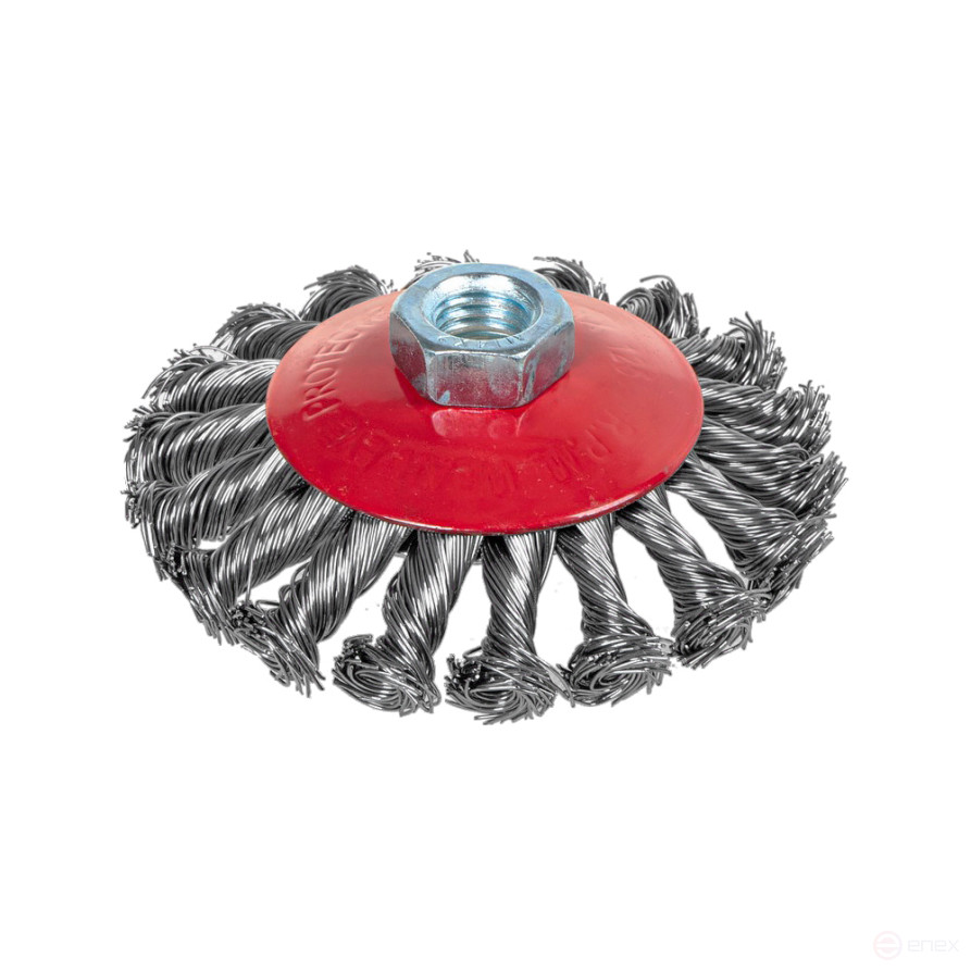Щетка для УШМ конусная 100 мм, посадка M14, стальная витая проволока d=0.5мм, 12500 об/мин ARNEZI R8048100