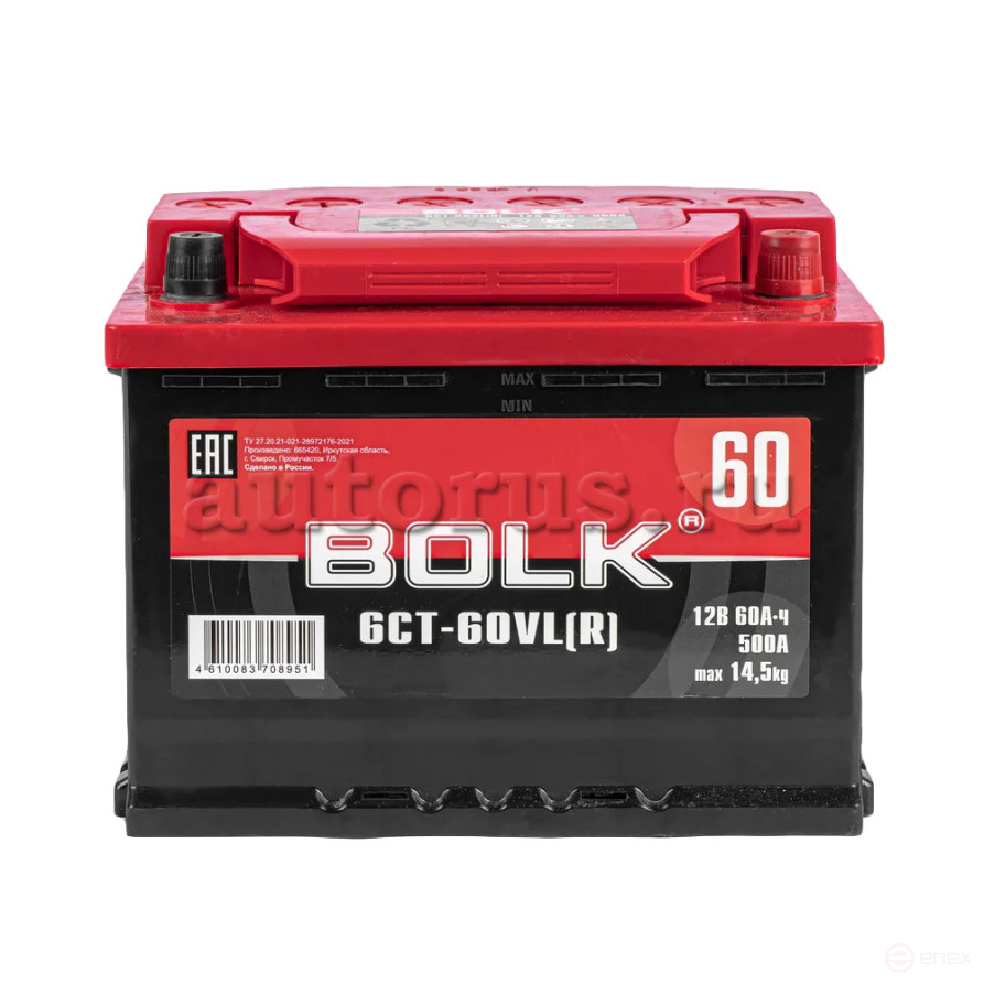 Аккумулятор BOLK Standart 60 А/ч обратный R+ 242x175x190 L2 EN 500 А