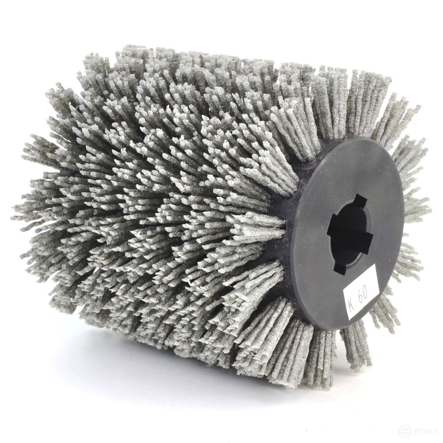 Щетка Д100*100*19,5+4 паза ворс полимер-абразив P60 по дереву для щеточных шлиф машин с валом Д19+4 (1-201)