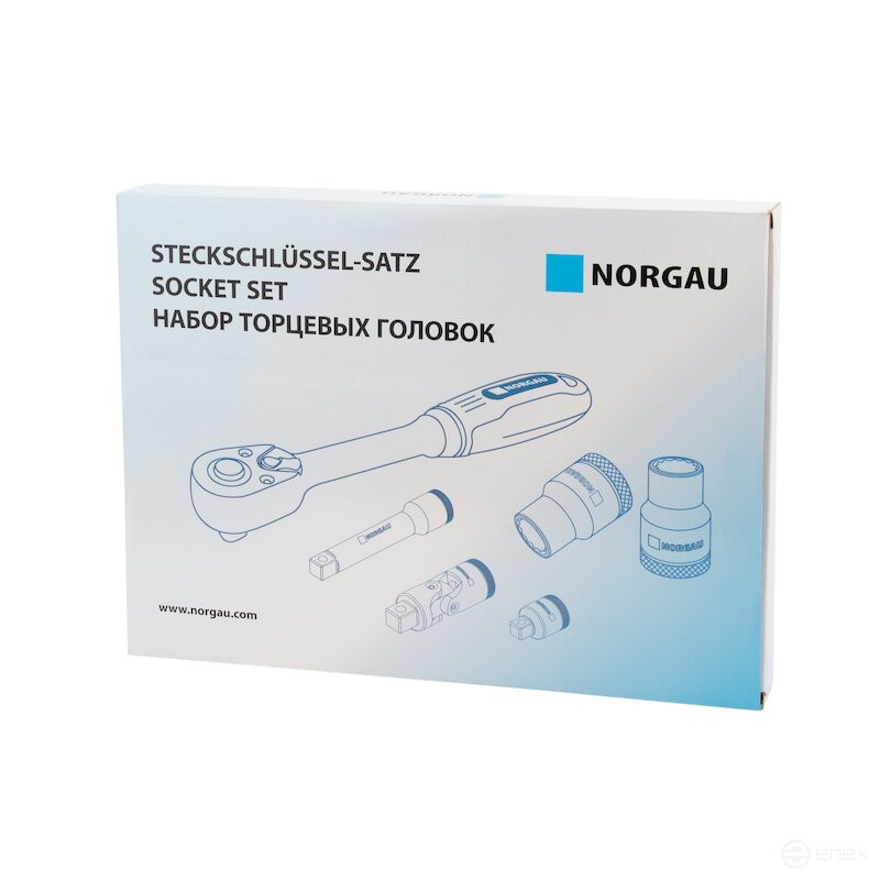 Set of hexagon socket heads NORGAU Industrial with accessories 1/2", 19 pieces, N1919-S1032 in a metal box