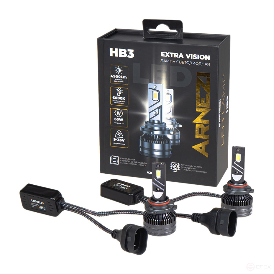 LED Lamp 12/24V HB3 65W 4900lm P20d 6000K ARNEZI Extra Vision LED 2 pcs DUOBOX IP68 A2000006