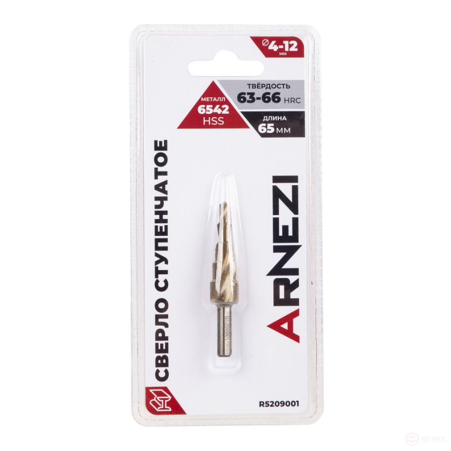 Сверло ступенчатое 4-12мм, HSS, трехгранный хвостовик Arnezi R5209001