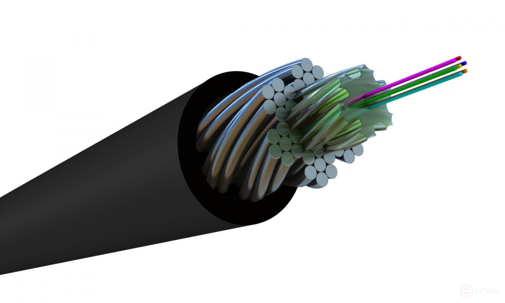 FO-AWS2-IN/OUT-503-12- LSZH-BK Fiber optic cable 50/125 (OM3) multimode, 12 fibers, flexible, armored, fibers in a rope of steel wires, gel-filled, internal/external, LSZH, ng(A)-HF, black