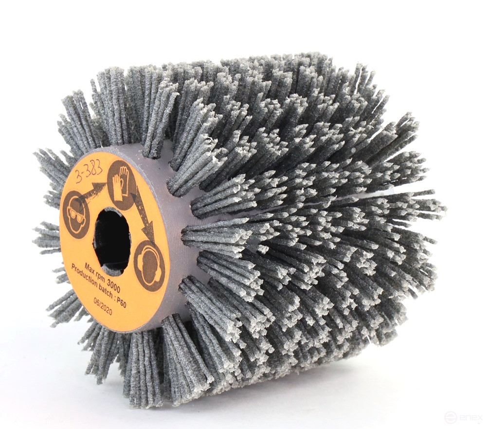 Щетка Д110*100*19+4 паза, ворс полимер-абразив P60 по дереву для щеточных шлиф машин с валом Д19+4 (3-383)