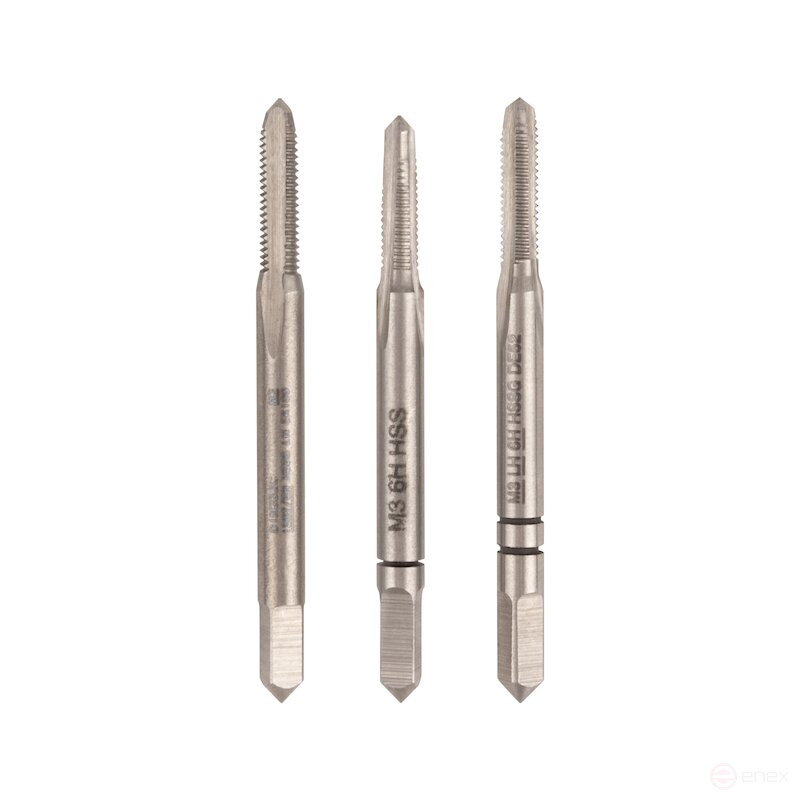 Комплект ручных метчиков NORGAU Industrial левого вращения M3, HSS, 3 предмета