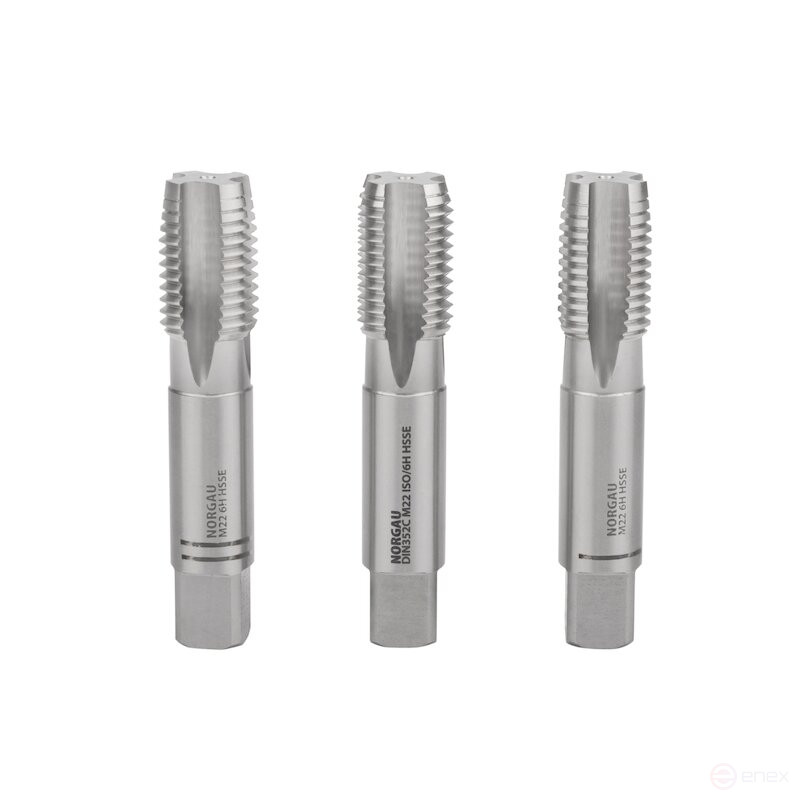 Комплект ручных метчиков NORGAU Industrial M22, HSS-E, 3 предмета