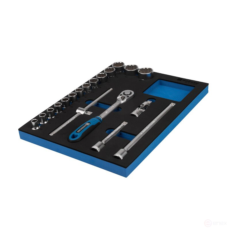 Set of 1/2" NORGAU Industrial twelve-sided end heads in a box, 19 pcs, ND19