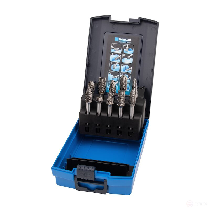 Набор борфрез твердосплавных NORGAU Industrial режущие головки 10 мм, DCM, 10 предметов