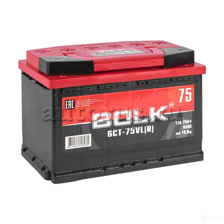 Аккумулятор BOLK Standart 75 А/ч обратный R+ 278x175x190 L3 EN 650 А