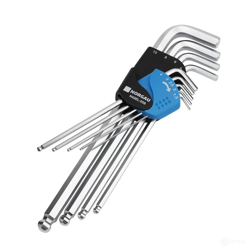 Set of hexagon elongated keys NORGAU Industrial 9 pieces, N42EL-009