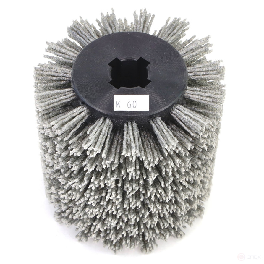 Щетка Д100*100*19,5+4 паза ворс полимер-абразив P60 по дереву для щеточных шлиф машин с валом Д19+4 (1-201)