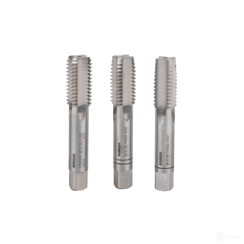 Set of hand taps NORGAU Industrial M18, HSS, 3 pieces