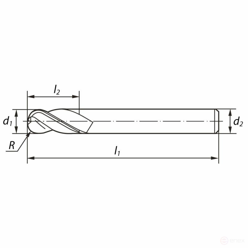End mill NORGAU Industrial spherical 8 mm, Z2, VHM/AlCrSiN