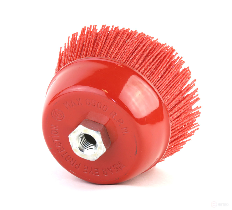 Nylon cup brush D125*M14, pile polymer abrasive P80 on wood for UPM USM (Bulgarian) (9-001)