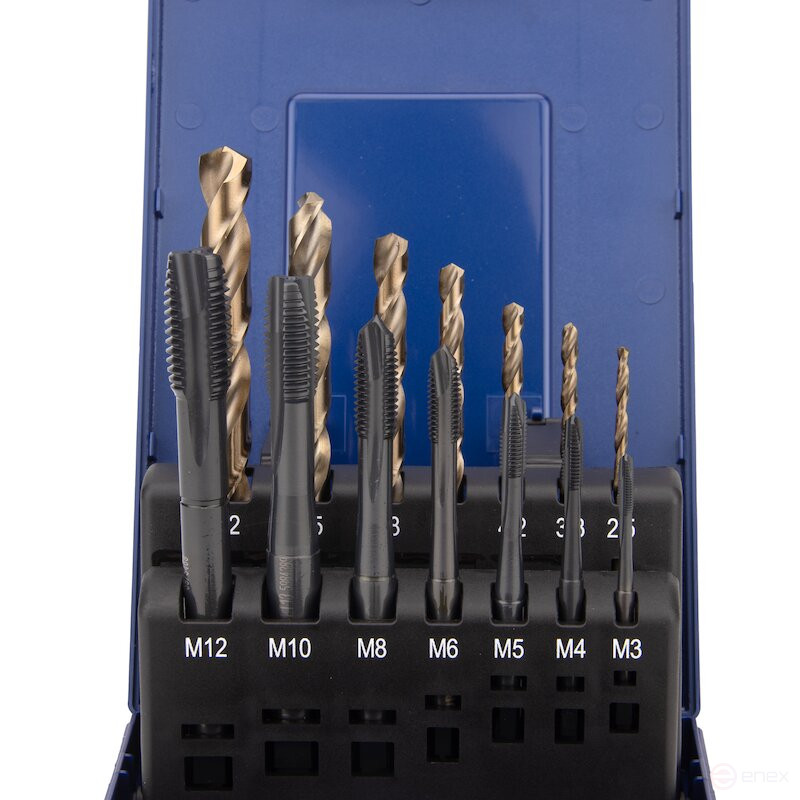 Набор машинных метчиков и сверл NORGAU Industrial М3-М12, 2.5-10.2 мм, HSS-E/VAP/HSS-E, 14 предметов