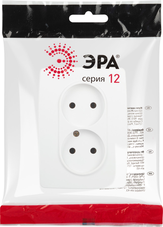 Розетка ЭРА Серия 12 12-2107-01М двойная 2X2P 16А-250В белый матовый