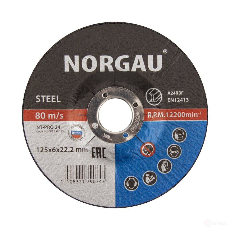 Круг шлифовальный NORGAU Industrial по стали NT-RPO 24, 125х6х22.23 мм