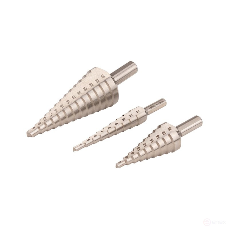 Набор ступенчатых сверл NORGAU industrial по металлу 4-30 мм, HSS-E, 3 предмета