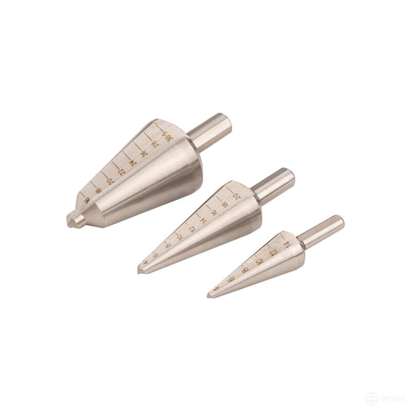 Set of conical drills NORGAU industrial for metal 3-30.5 mm, HSS-E, 3 pieces