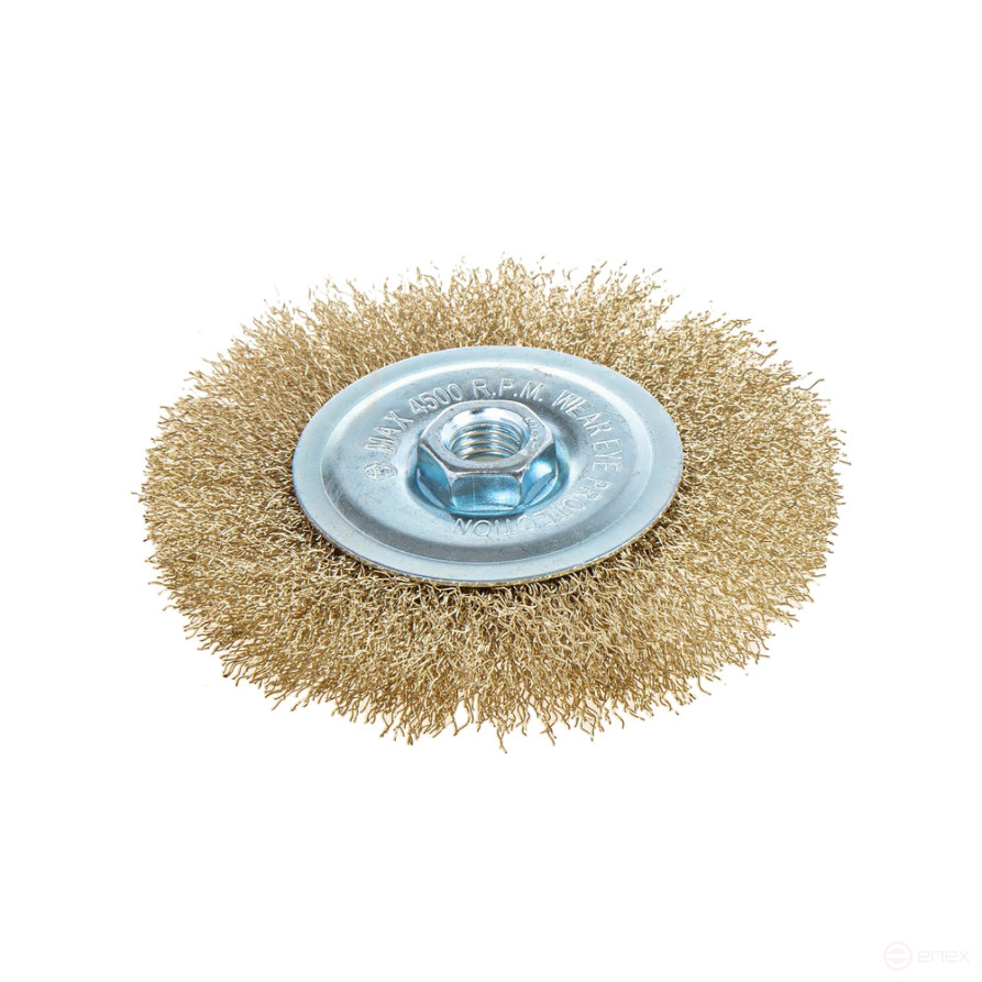 Щетка для УШМ плоская 125 мм, посадка M14, латунированная проволока d=0.3мм, 4500 об/мин ARNEZI R8043125