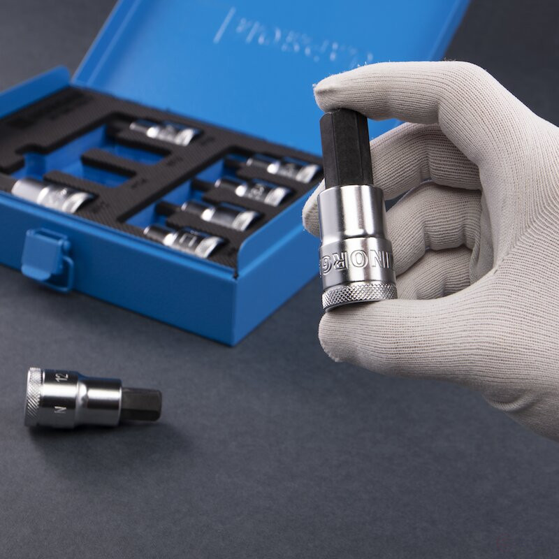 Набор торцевых головок со вставками NORGAU Industrial 1/2”, 8 предметов, NI198-H517 в металлическом ящике